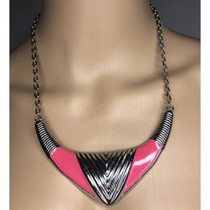 Robert Rose Statement Necklaces Large Bib Silver Toned and Neon Pink